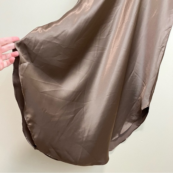 Vintage Unmentionables Slip Dress Chemise Night Gown - Brown Lace Trim - Picture 5 of 13